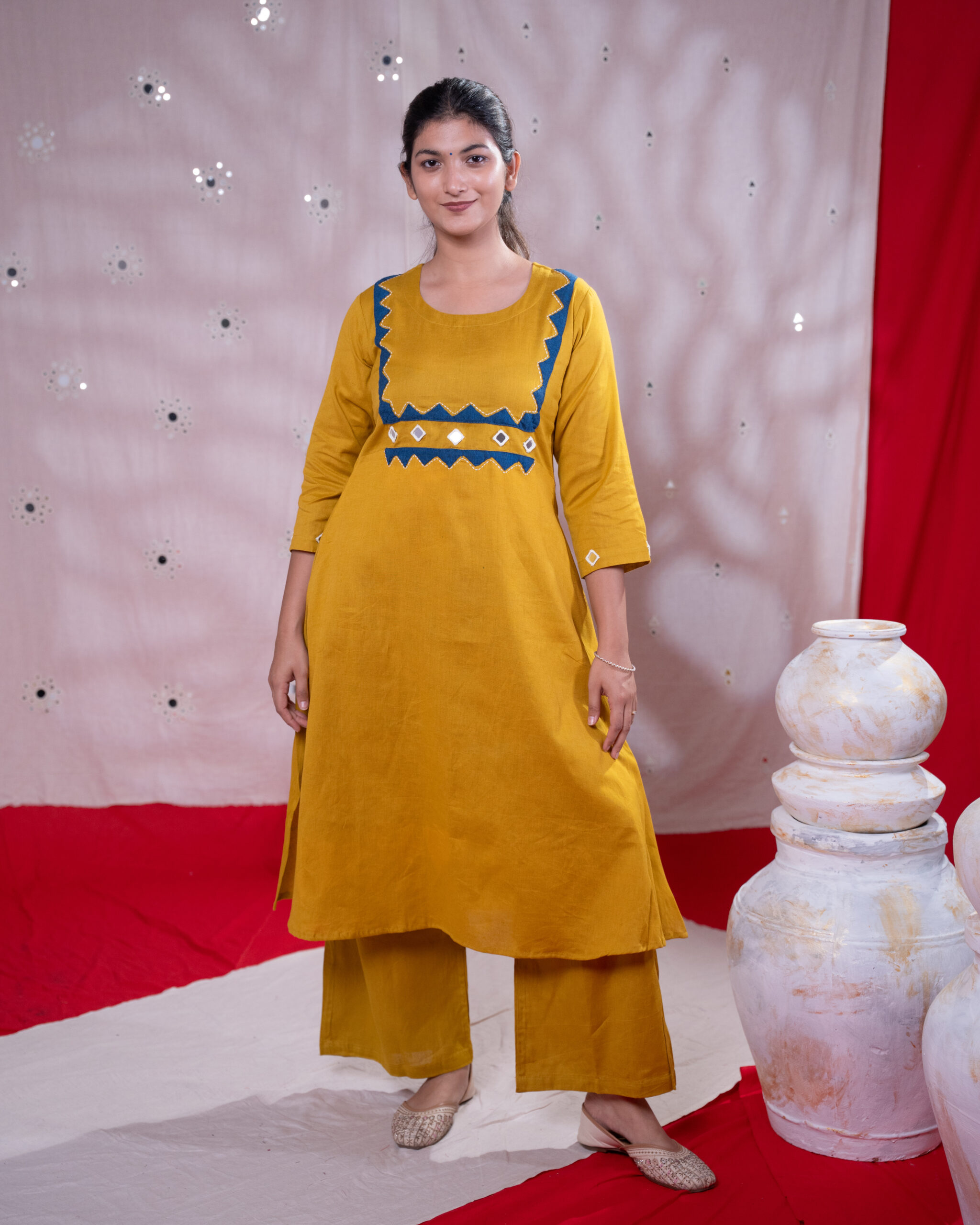 Rahi Mustured Yellow Kurta Pair
